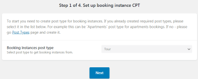 Step 1 of 4. Set up booking instance CPT