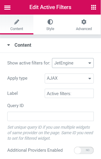active filters widget settings