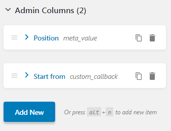 admin columns section