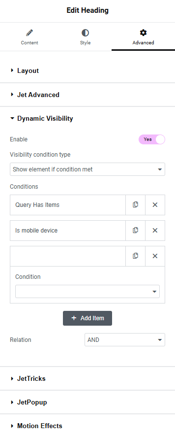 adding visibility conditions