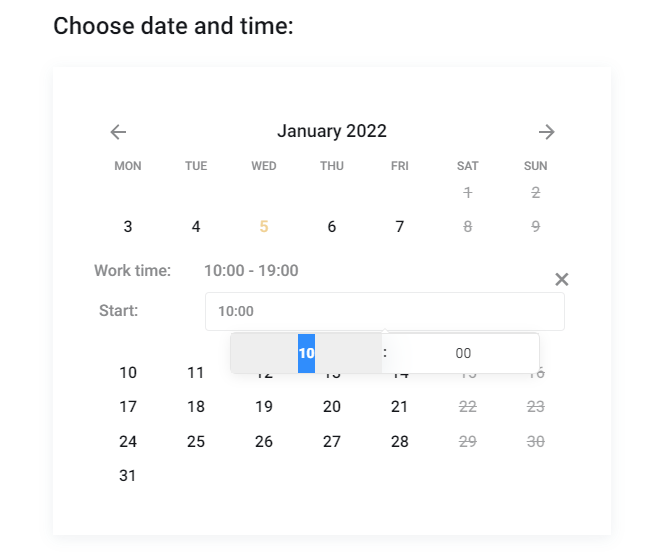 choose date and time only with the only start time option