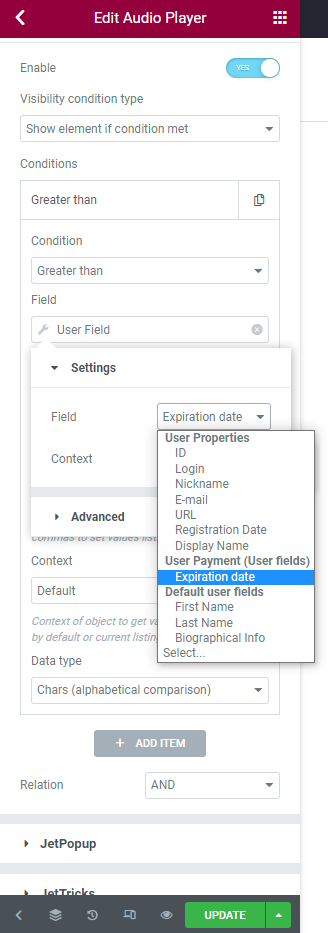 dynamic visibility user field dynamic tag