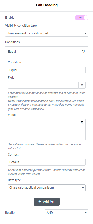 dynamic visibility general settings