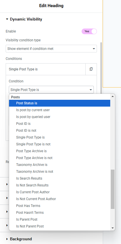 dynamic visibility posts conditions