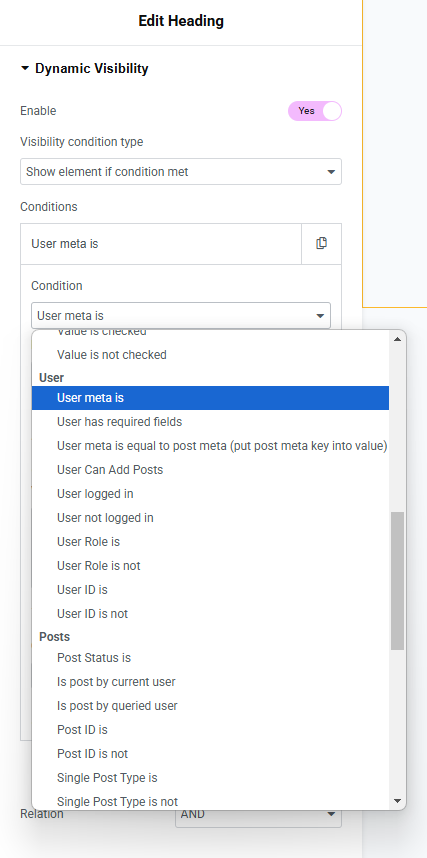 dynamic visibility user conditions