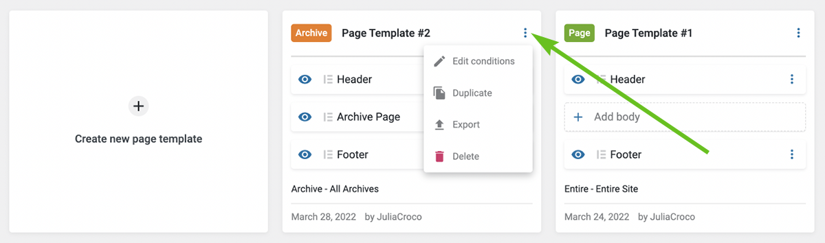 edit archive page template conditions