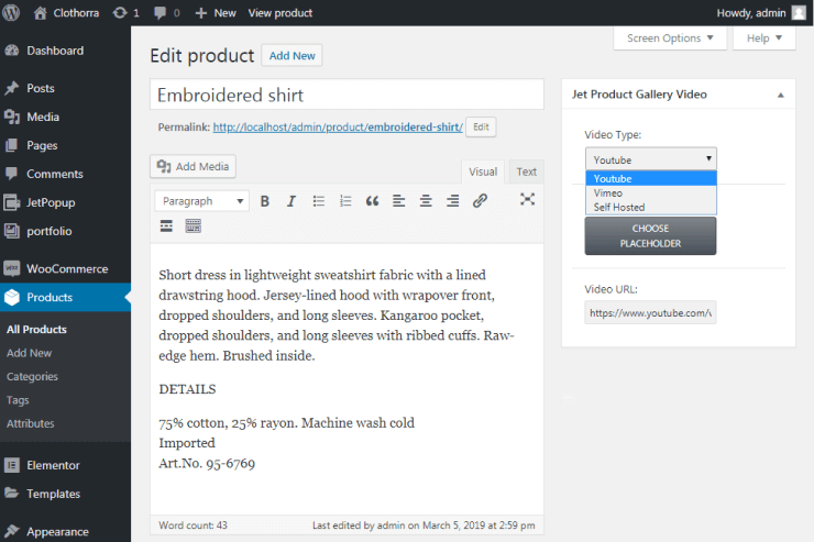 editing Products at WordPress Dashboard