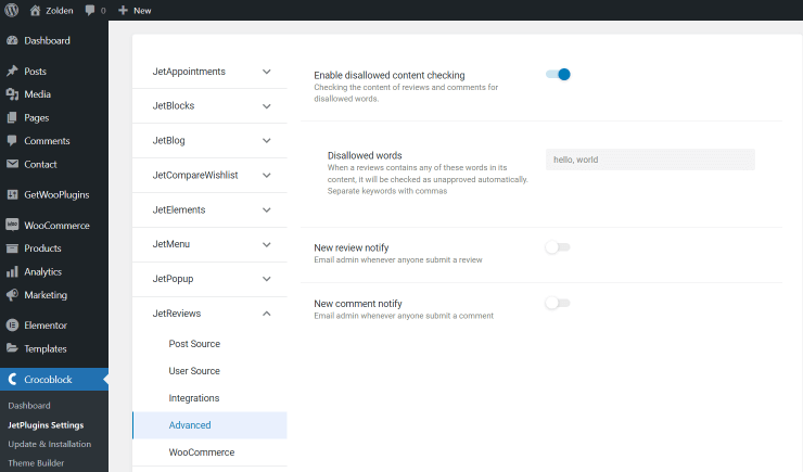 enable disallowed content checking