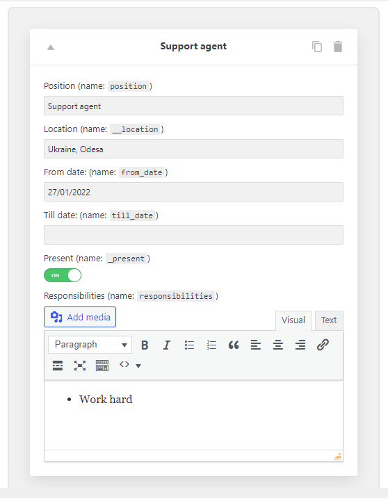 repeater item fields with content
