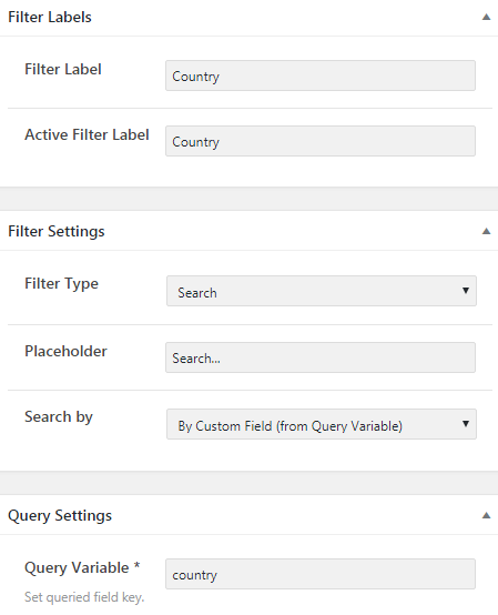 filter labels, filter settings and query settings