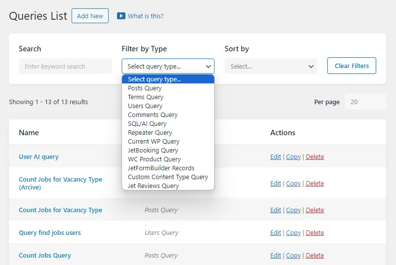 filter by query types