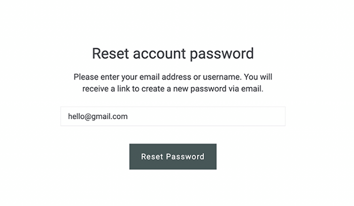 reset password form on the front end