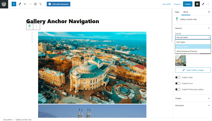 gallery anchor navigation general settings