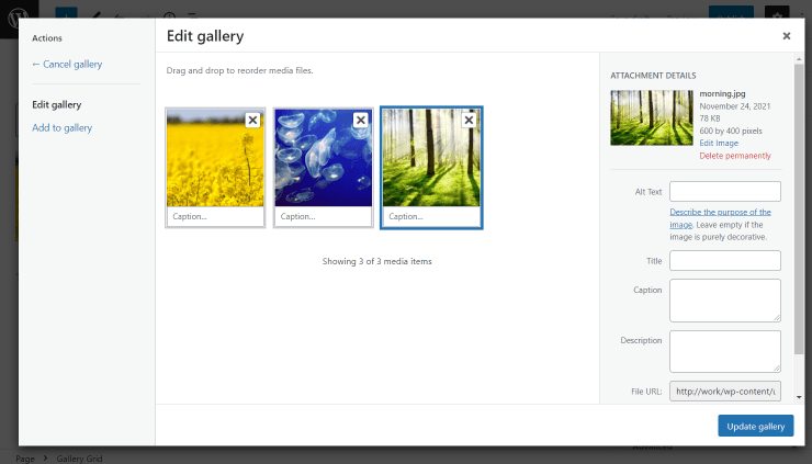 gallery grid media gallery editor