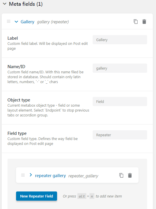 gallery repeater meta field