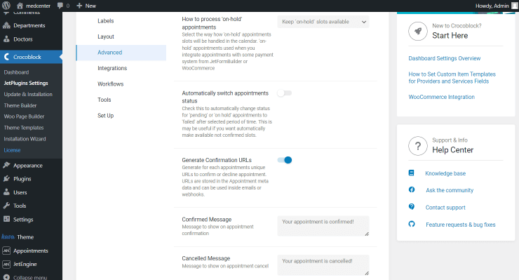 generate confirmation urls settings