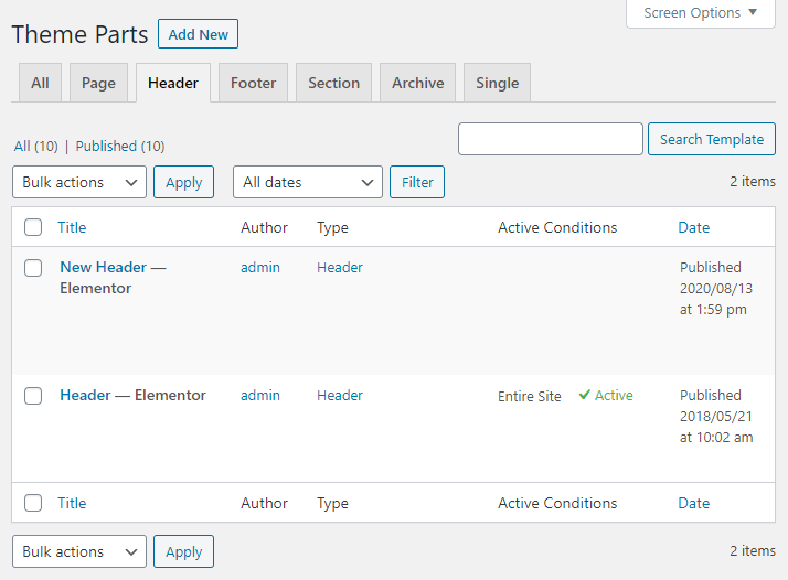 Header tab in Crocoblock library