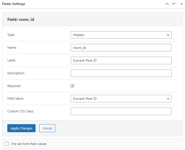 hidden field for the booking form