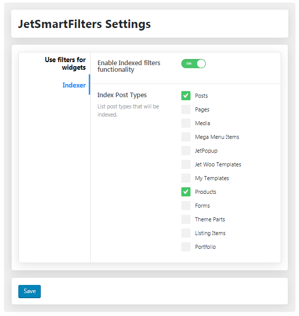 indexed filters of jetsmartfilters settings