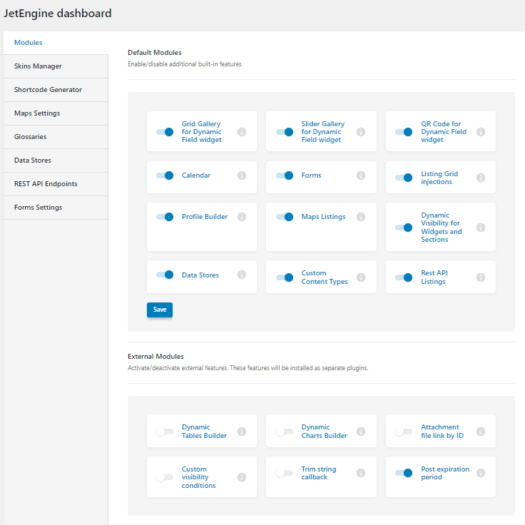 jetengine dashboard