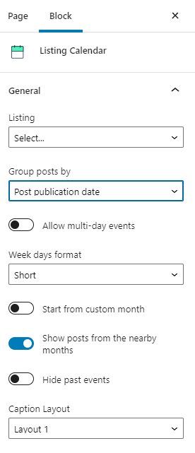 listing calendar general settings