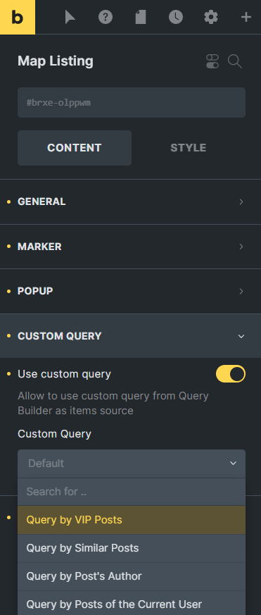 map listing custom query