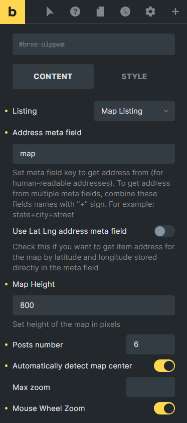 map listing general settings
