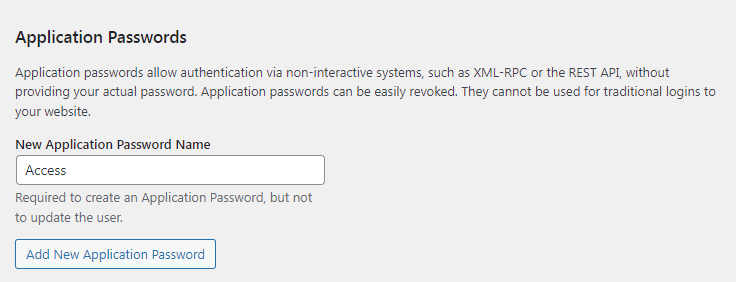 new application password name