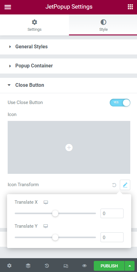 popup icon transform