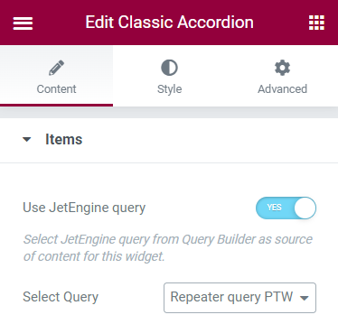 selected repeater query as the source for the accordion widget