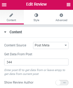 Content settings in Review widget