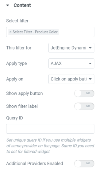 select filter content settings