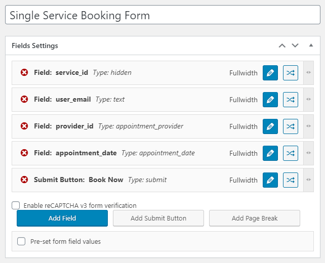single service booking form