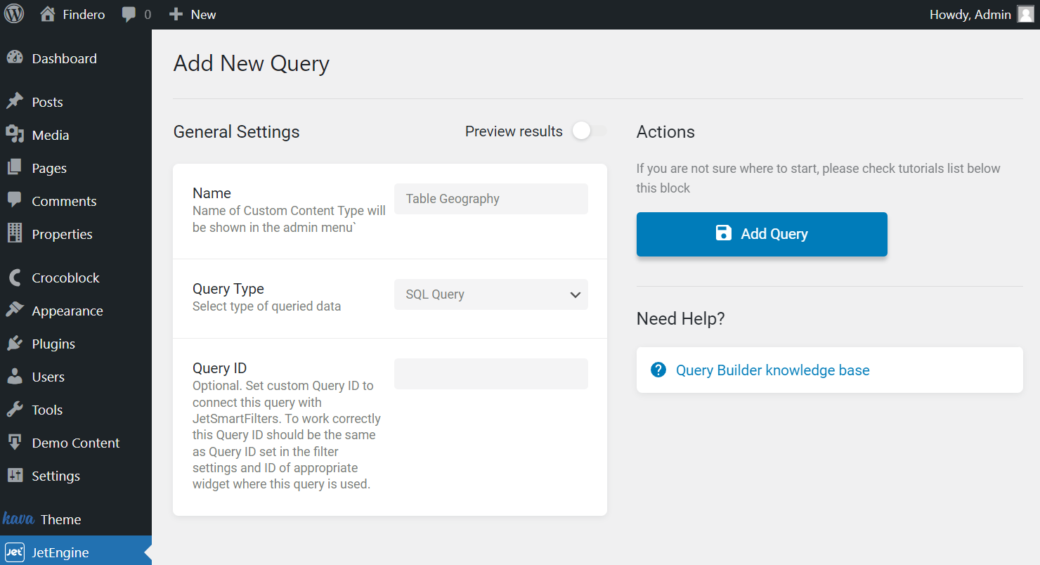 sql query general settings
