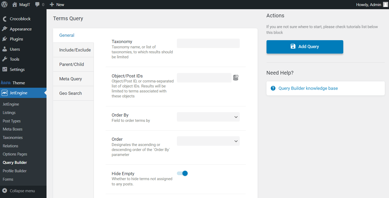 the first part of the general tab of terms query type