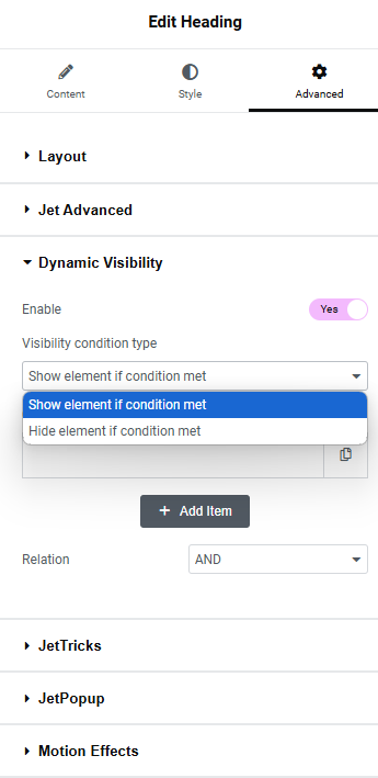 visibility condition type