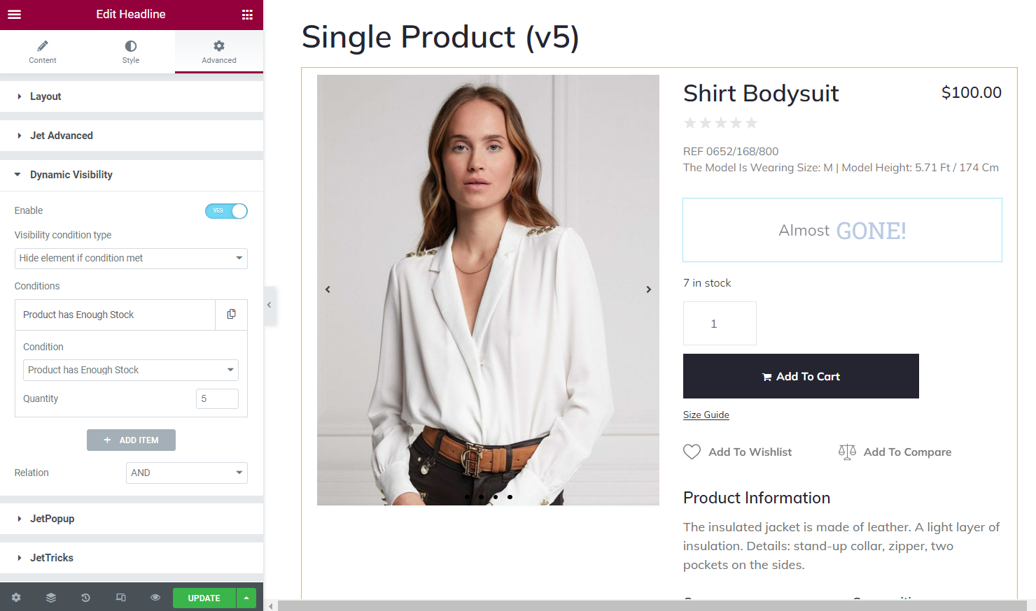 woocommerce products dynamic visibility conditions on the single template