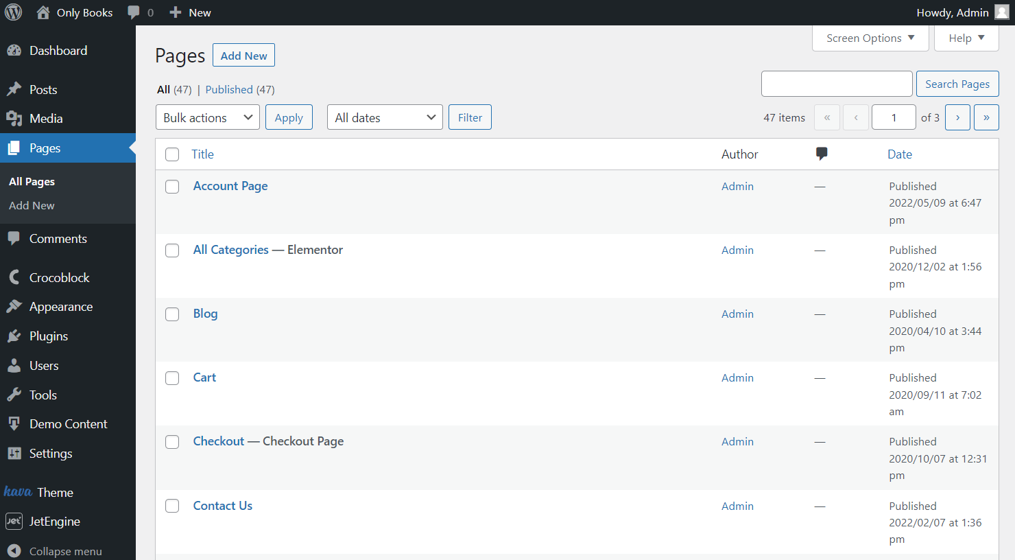 wordpress pages directory