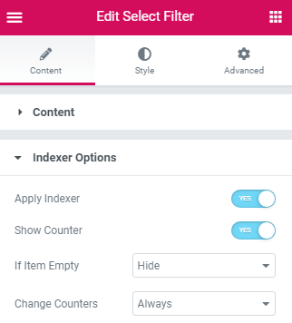 enable indexer and counter options