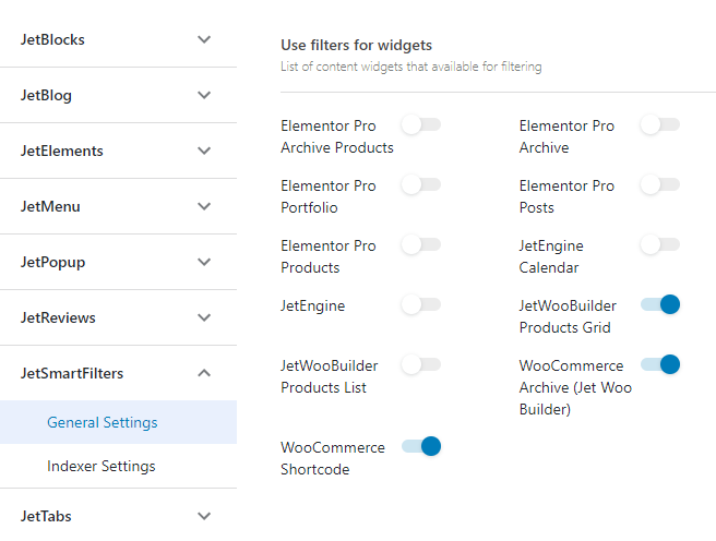 jetsmartfilters general settings tab