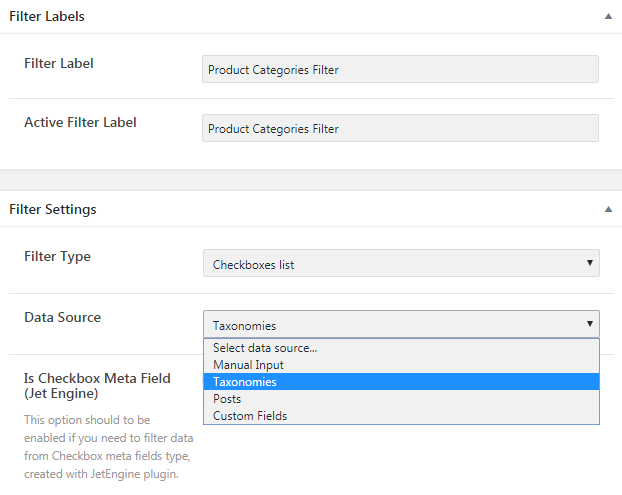 filter labels and settings