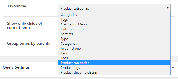 choose product categories in the taxonomy field