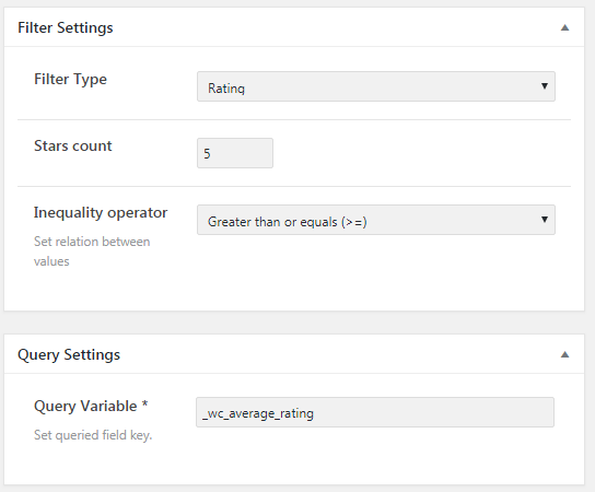 filter and query settings