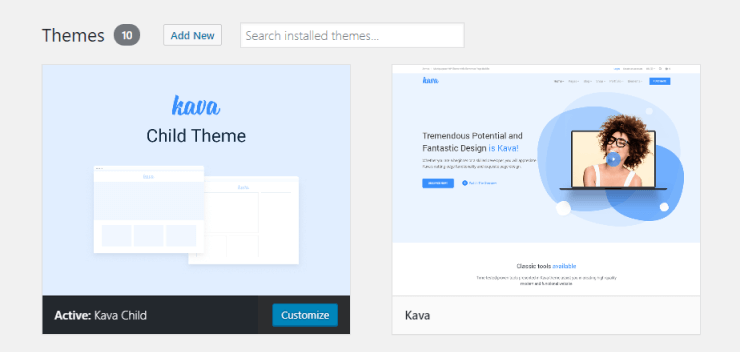 Kava theme successfully installed 