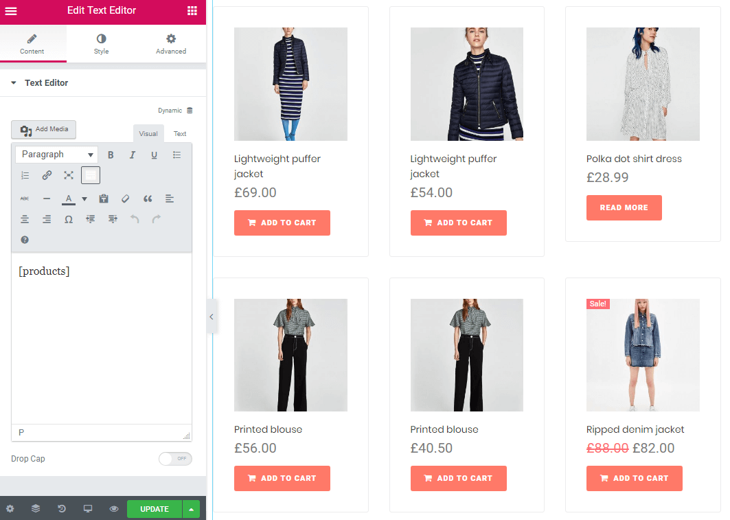 woocommerce products in mega menu with shortcode