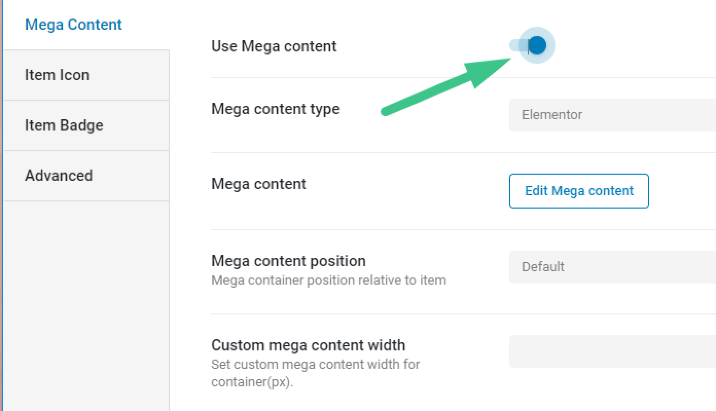 use mega content toggle in the mega content settings