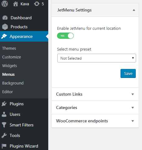JetMenu settings block