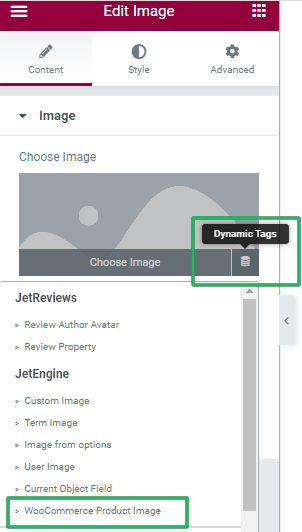 adding dynamic tags to image widgets