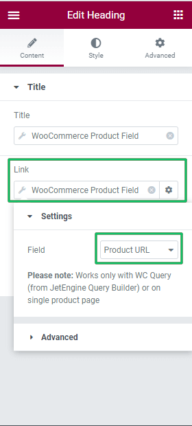 adding product url to the title widget