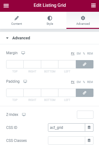 listing grid advanced settings